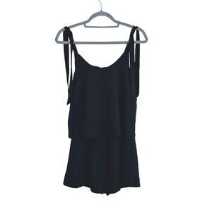 Evelyn Blue Black Open Back Romper,‎ Lined Shorts Blouson, sz S